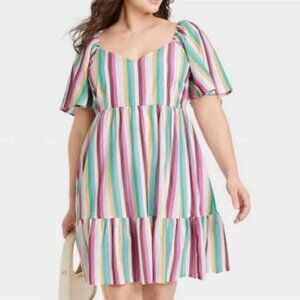 Ava & Viv Multicolor Flutter Sleeve Tiered Knee Length Dress Size X 14